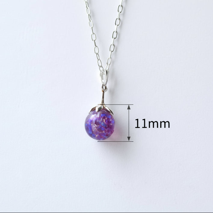 Elegant Sterling Silver 11mm Memorial Pendant with Ashes & Opal – A timeless sterling silver necklace with a spherical ashes and opal pendant, designed to honour a loved one.