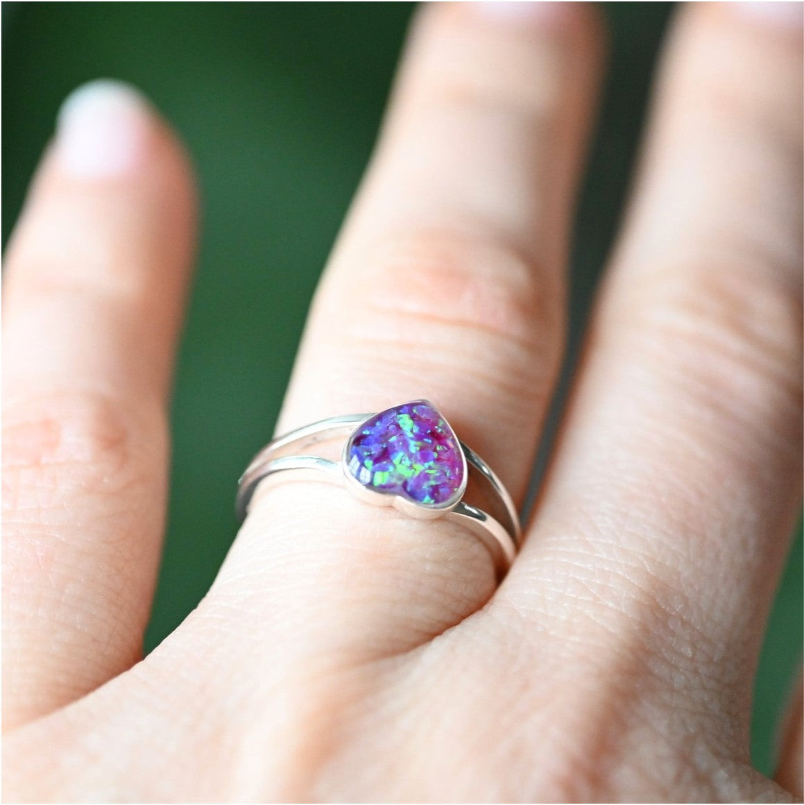 Stunning sterling silver heart-shaped ring with a personalised touch, keeping precious memories close.