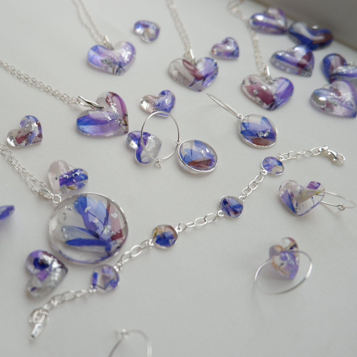 Bridal Flower Jewellery Set - Necklace Earrings Bracelet - Wedding Bouquet Keepsake UK