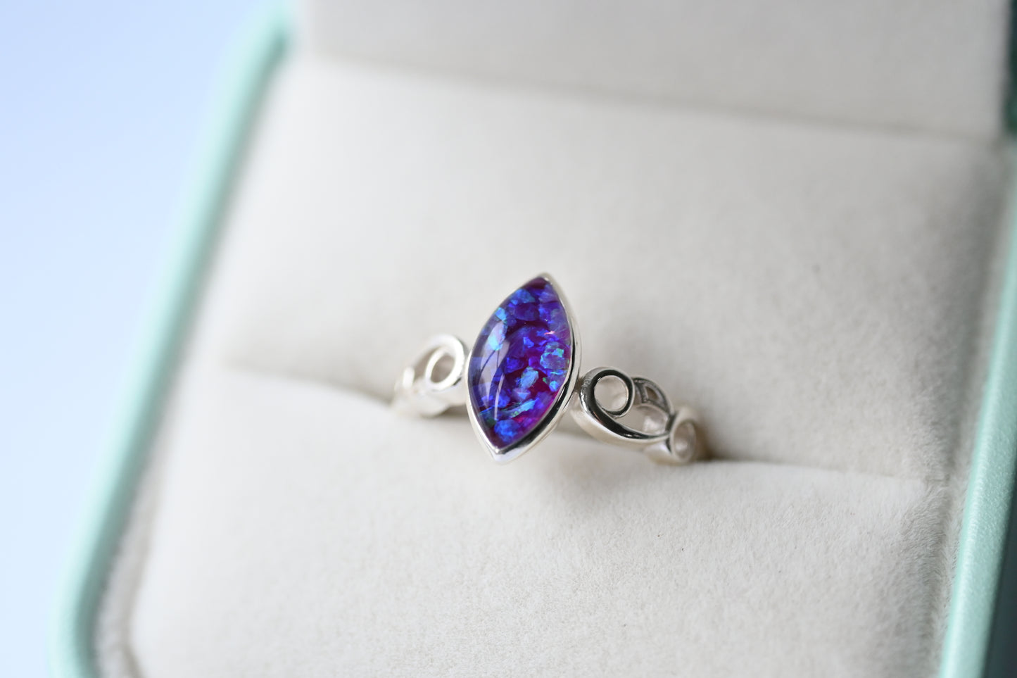 Celtic Marquise Memorial Ring – Custom Ashes, Hair & Opal Keepsake