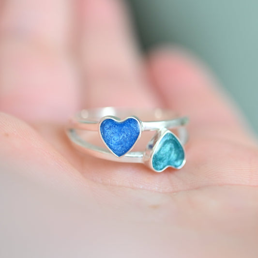 Double Heart Ashes Ring | Sterling Silver Cremation Jewellery Keepsake