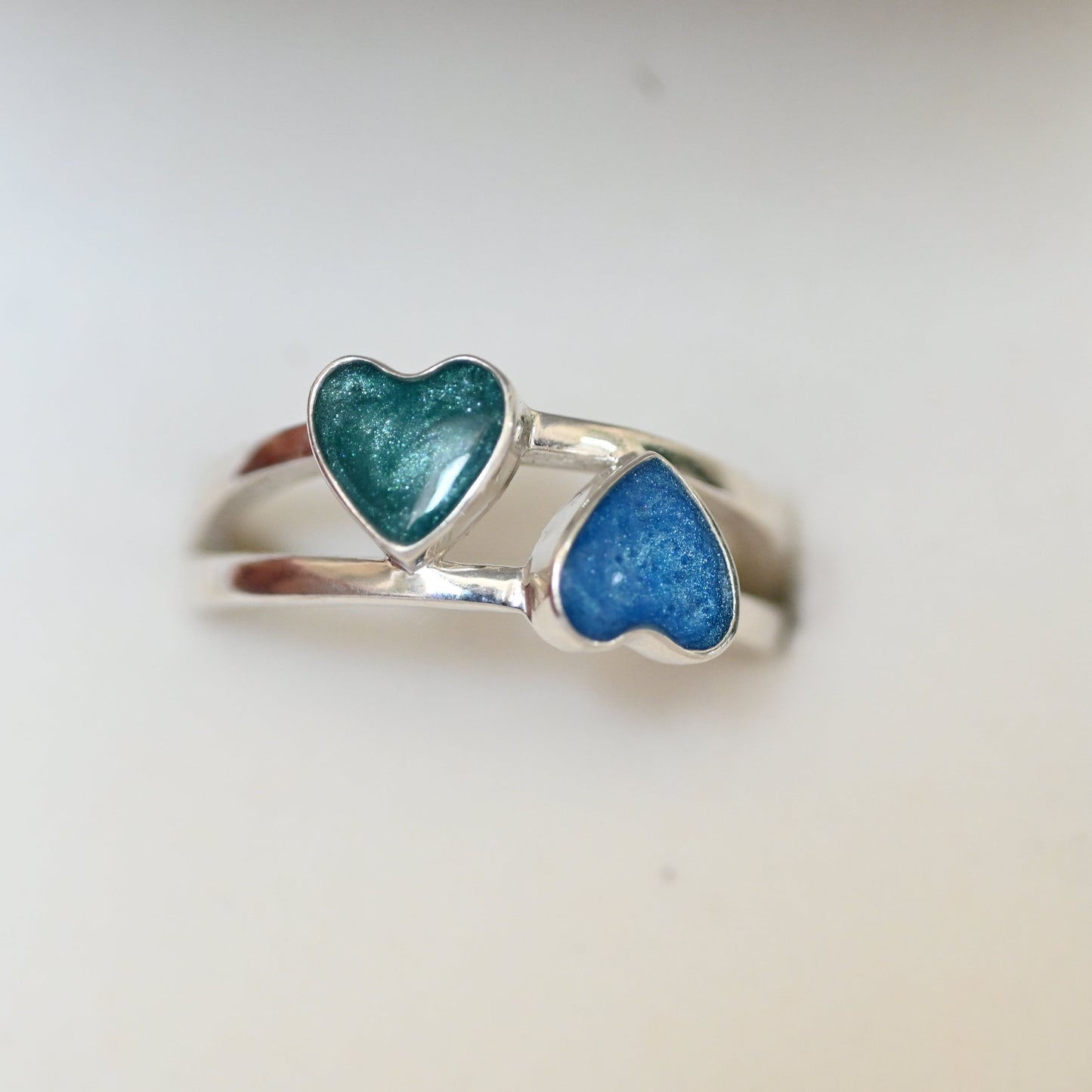 Double Heart Ashes Ring | Sterling Silver Cremation Jewellery Keepsake