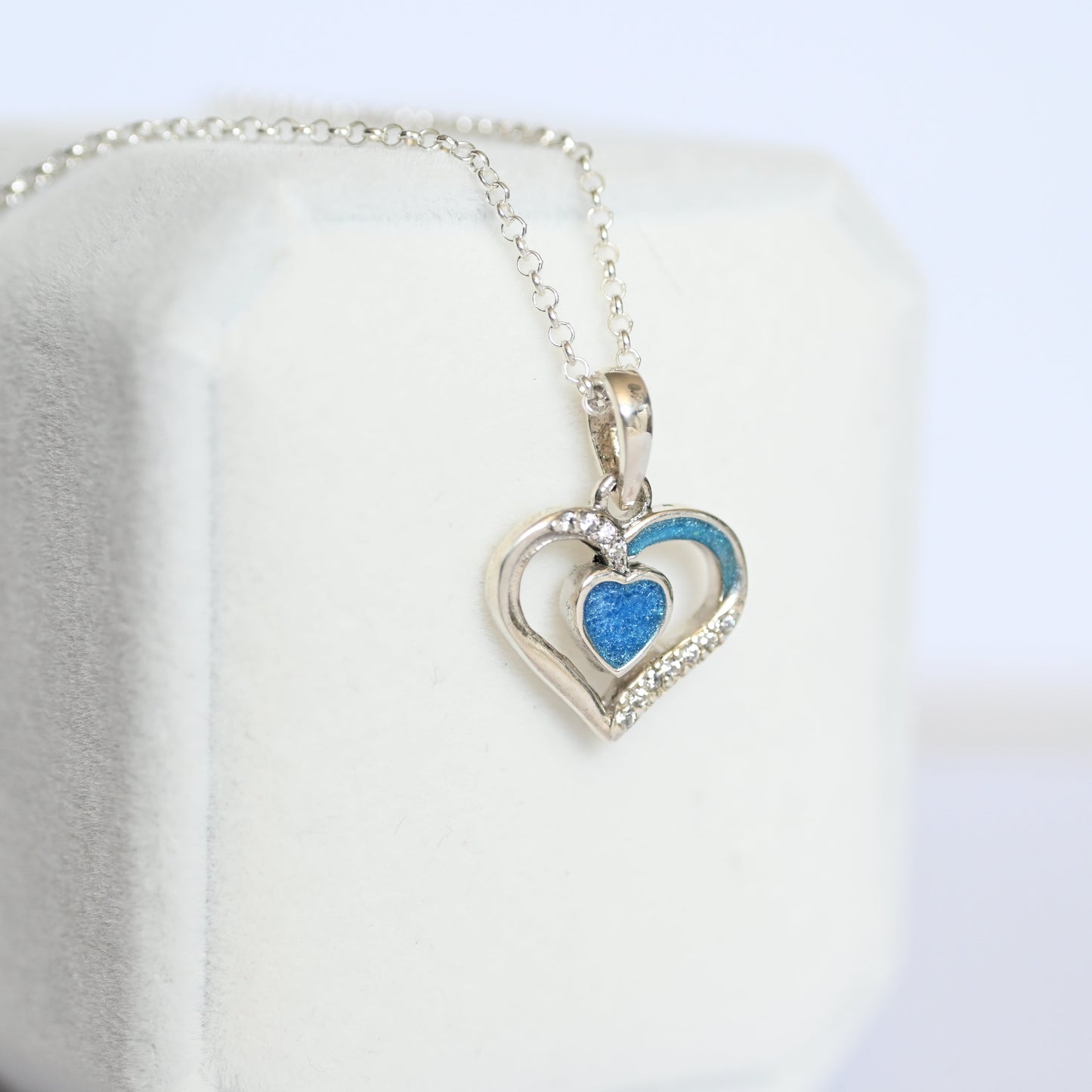 Crystal Centre Heart Bezel Pendant – 925 Silver Memorial Necklace for Ashes