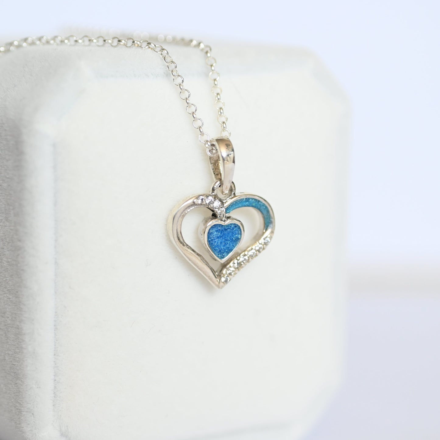 Crystal Centre Heart Bezel Pendant – 925 Silver Memorial Necklace for Ashes