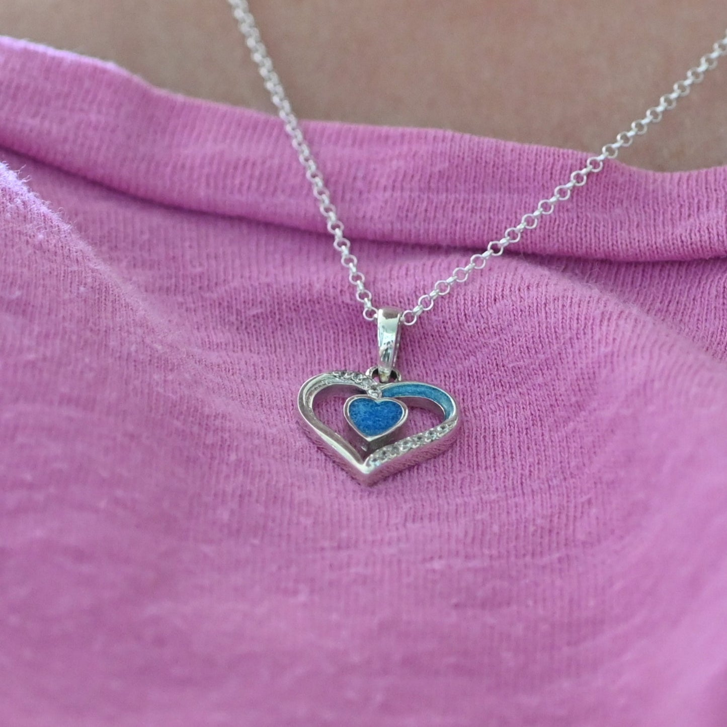 Crystal Centre Heart Bezel Pendant – 925 Silver Memorial Necklace for Ashes