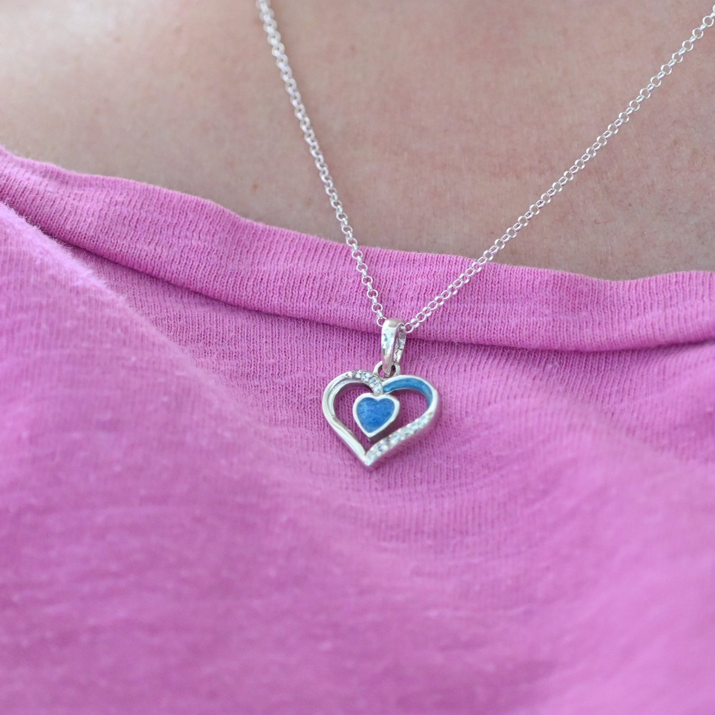 Crystal Centre Heart Bezel Pendant – 925 Silver Memorial Necklace for Ashes