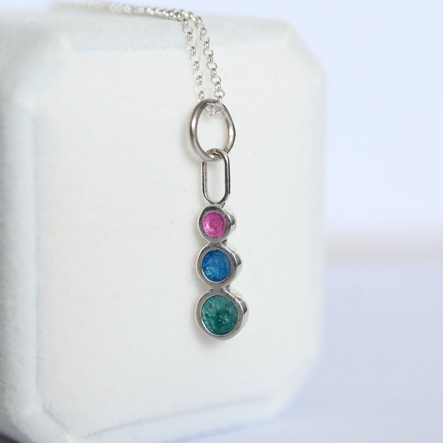 Triple Bezel Pendant with Ashes – 925 Sterling Silver Memorial Necklace, Custom Gold Option