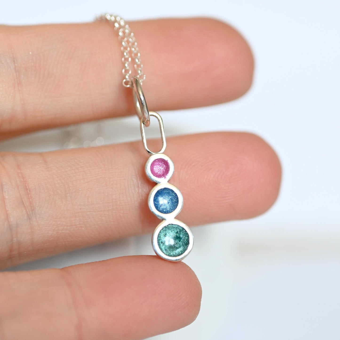 Triple Bezel Pendant with Ashes – 925 Sterling Silver Memorial Necklace, Custom Gold Option