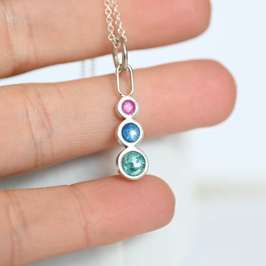 Triple Bezel Pendant with Ashes – 925 Sterling Silver Memorial Necklace, Custom Gold Option