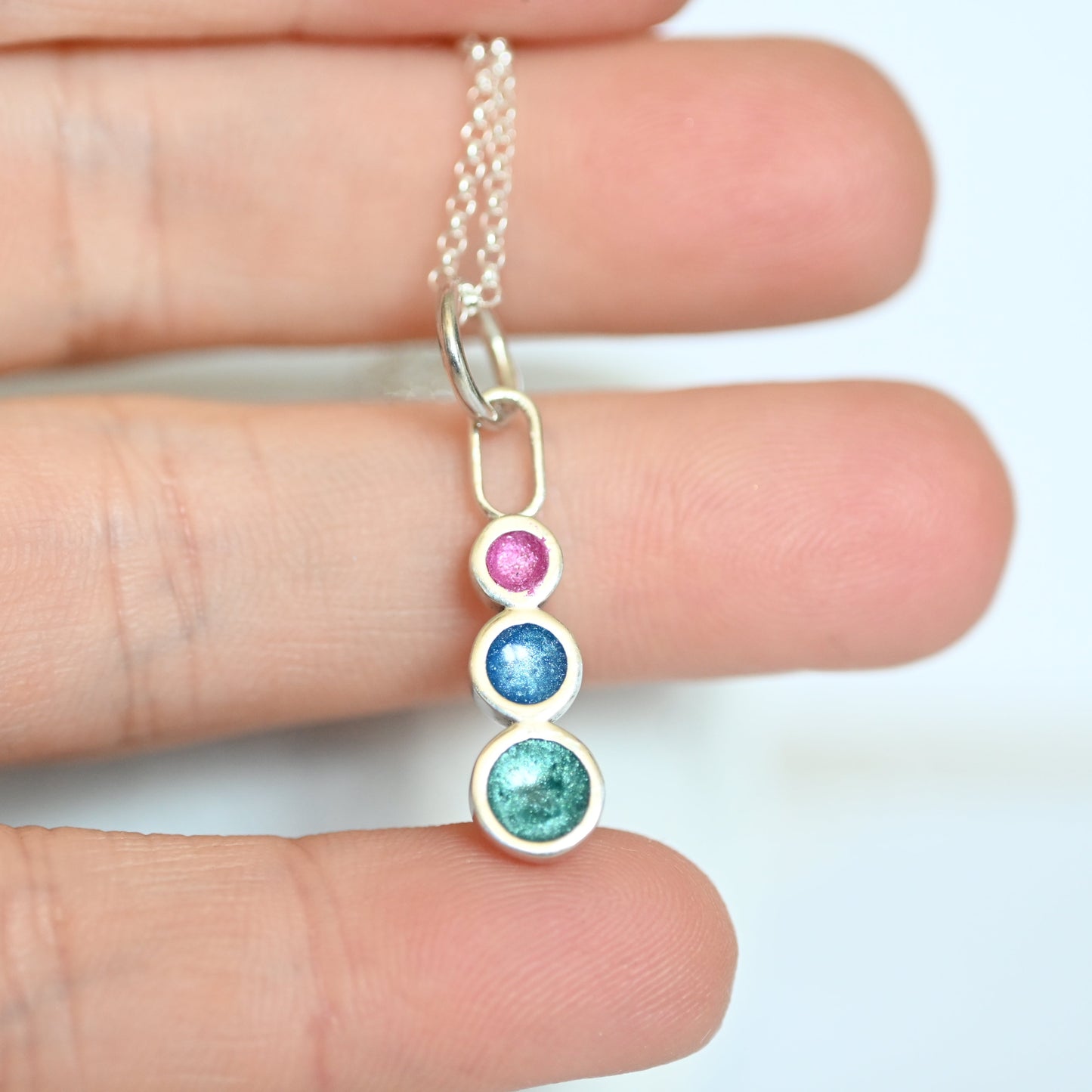 Triple Bezel Pendant with Ashes – 925 Sterling Silver Memorial Necklace, Custom Gold Option