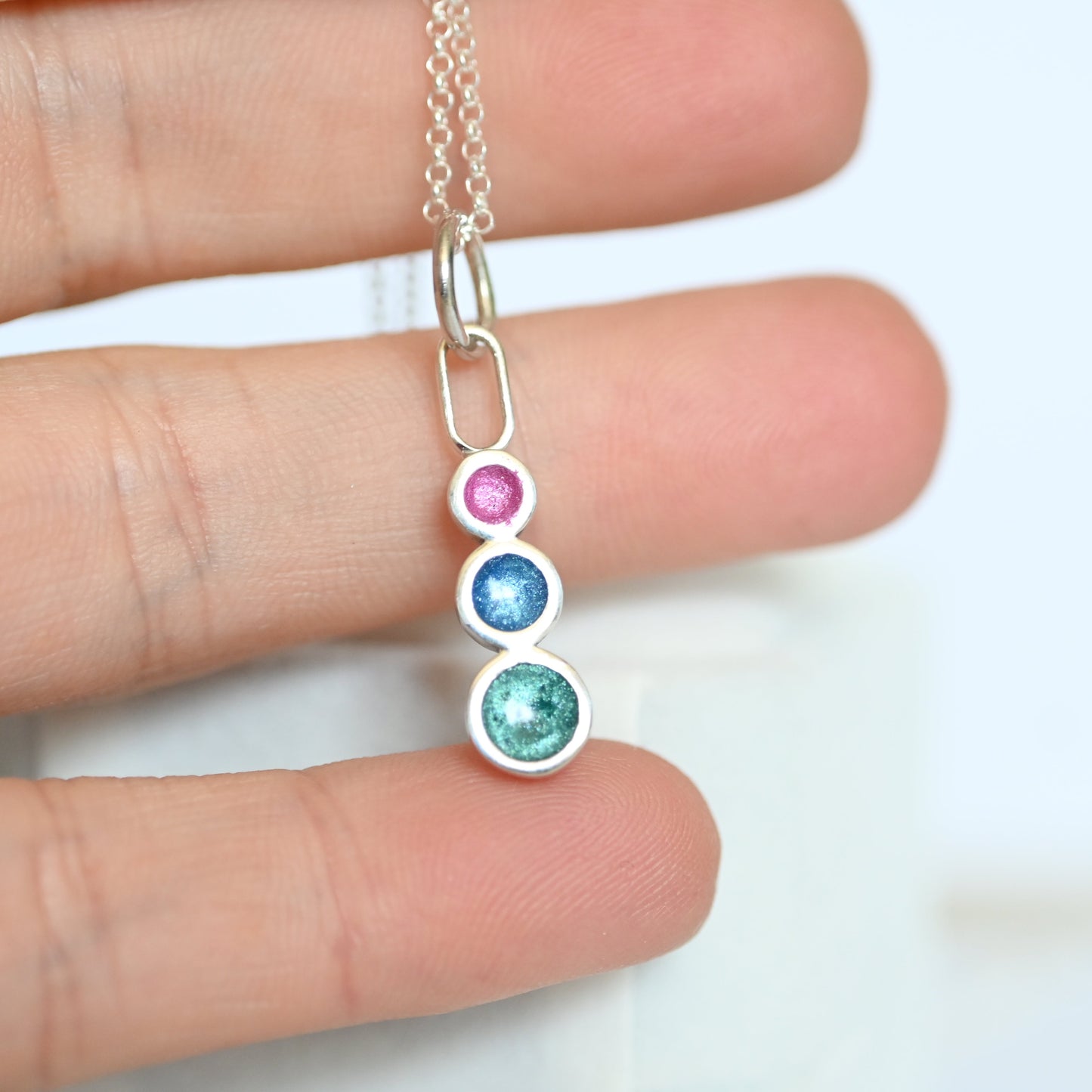 Triple Bezel Pendant with Ashes – 925 Sterling Silver Memorial Necklace, Custom Gold Option