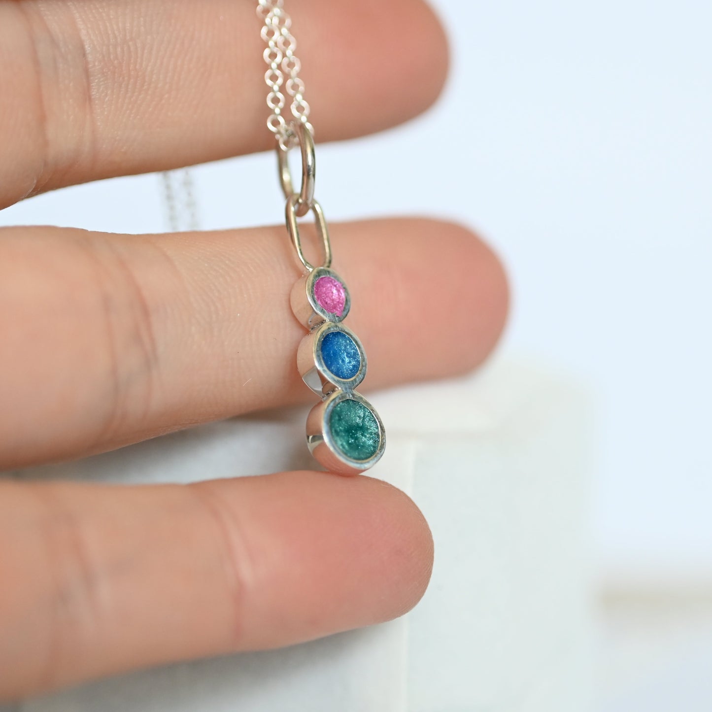 Triple Bezel Pendant with Ashes – 925 Sterling Silver Memorial Necklace, Custom Gold Option