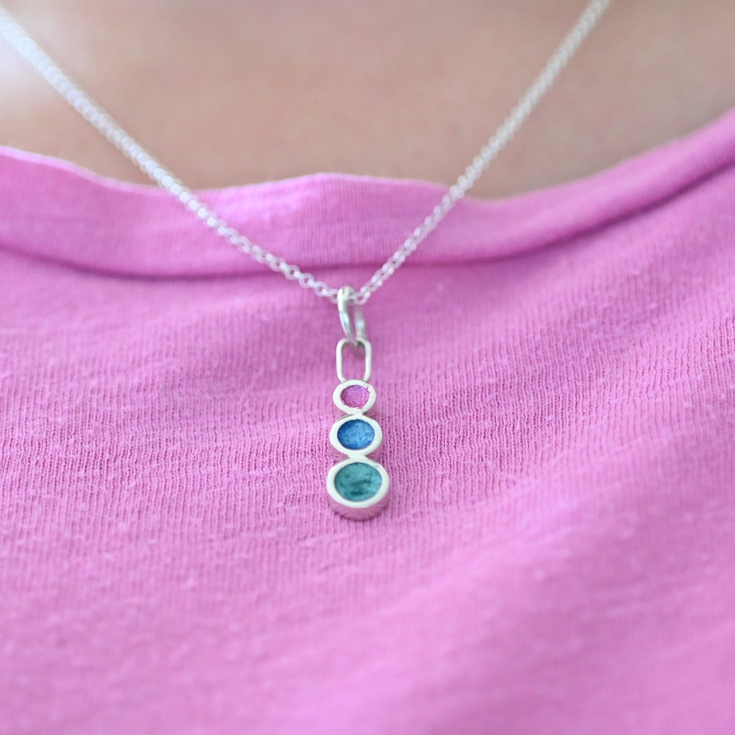 Triple Bezel Pendant with Ashes – 925 Sterling Silver Memorial Necklace, Custom Gold Option