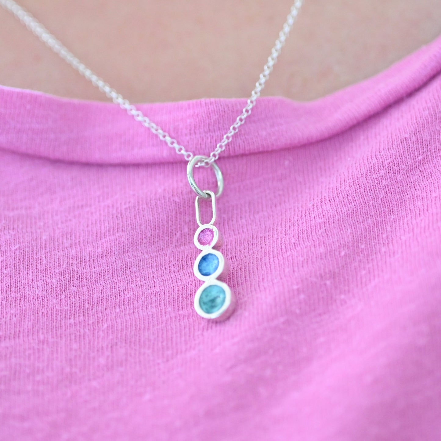 Triple Bezel Pendant with Ashes – 925 Sterling Silver Memorial Necklace, Custom Gold Option