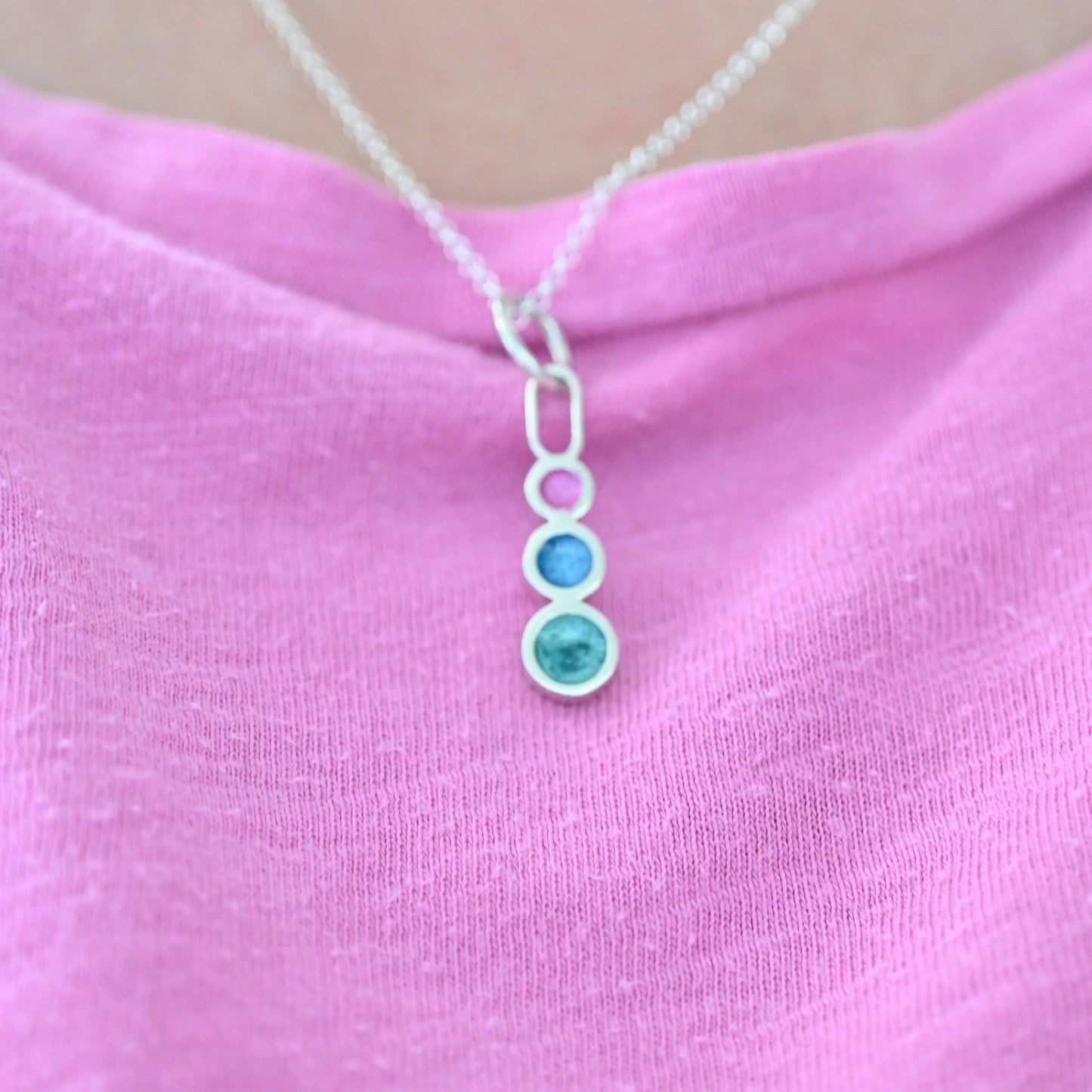 Triple Bezel Pendant with Ashes – 925 Sterling Silver Memorial Necklace, Custom Gold Option