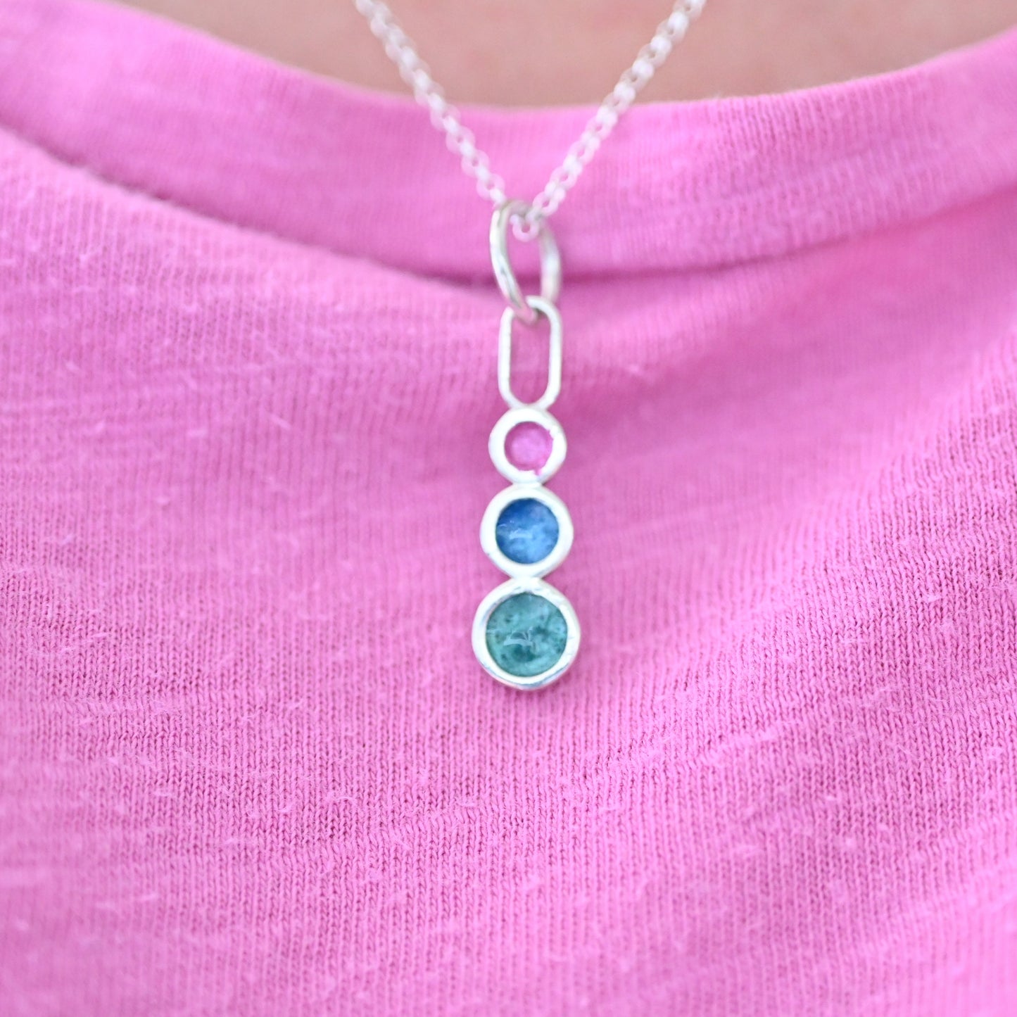 Triple Bezel Pendant with Ashes – 925 Sterling Silver Memorial Necklace, Custom Gold Option