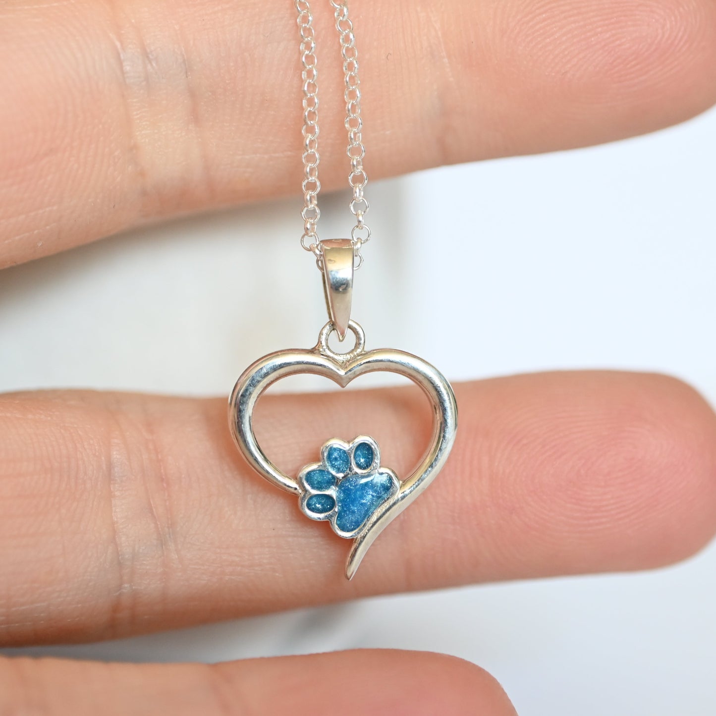 Sterling Silver Pet Memorial Necklace – Angel Heart Paw Print Pendant