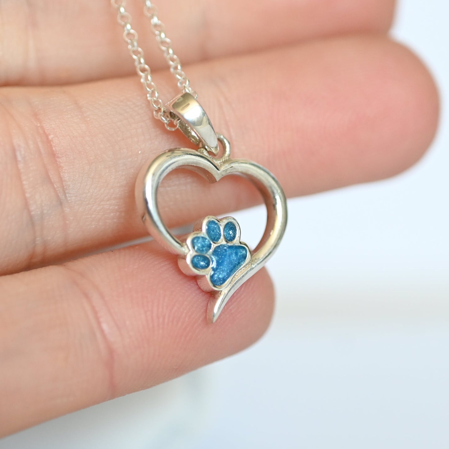 Sterling Silver Pet Memorial Necklace – Angel Heart Paw Print Pendant