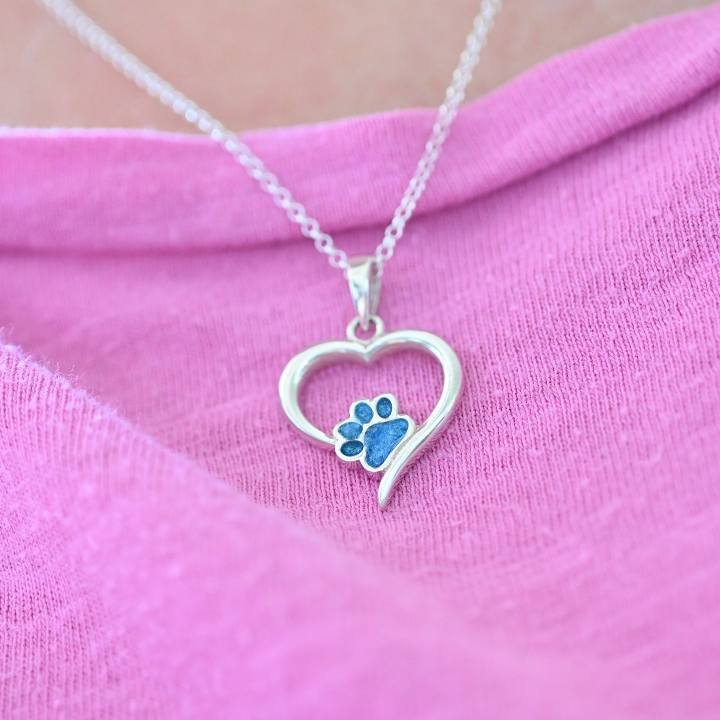 Sterling Silver Pet Memorial Necklace – Angel Heart Paw Print Pendant