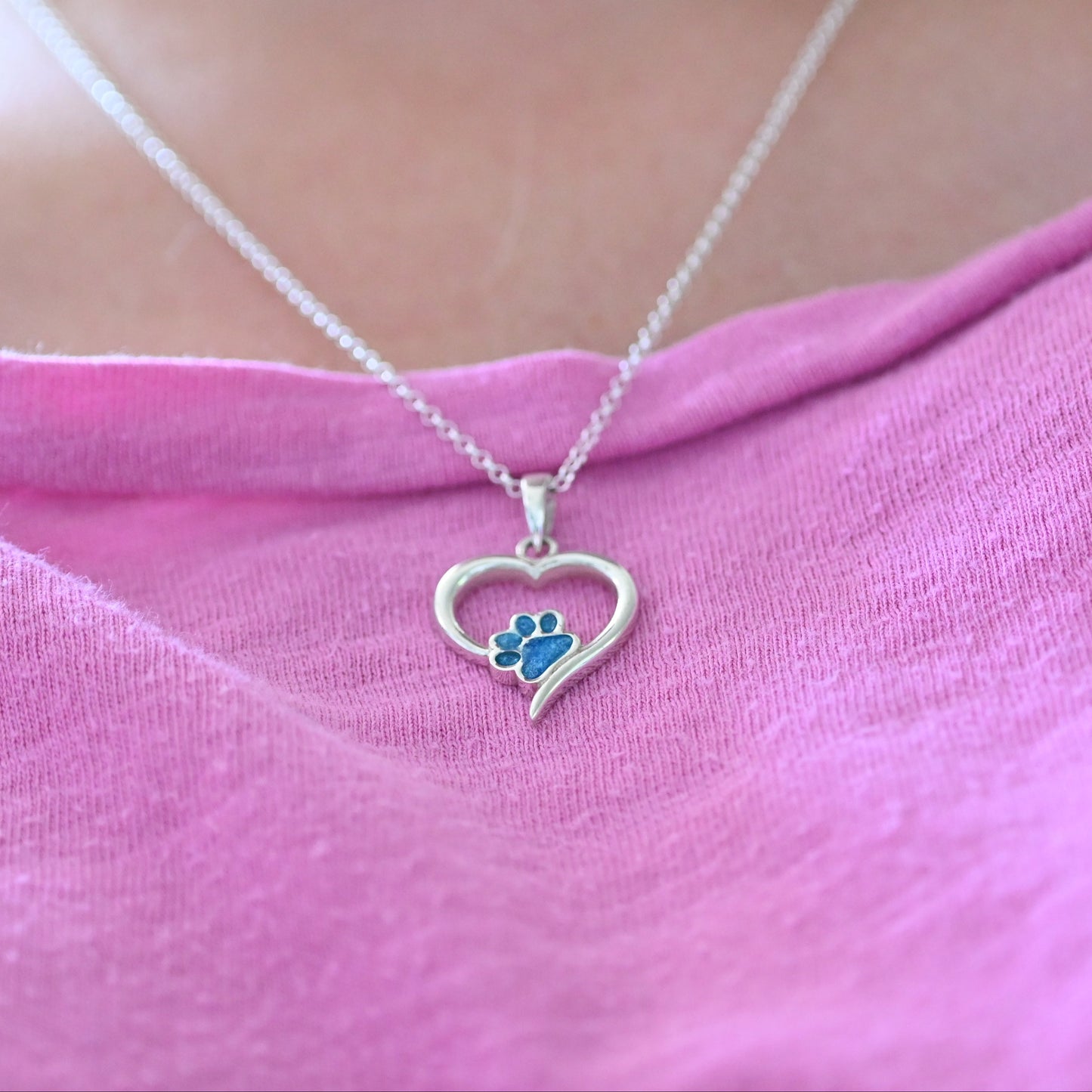 Sterling Silver Pet Memorial Necklace – Angel Heart Paw Print Pendant