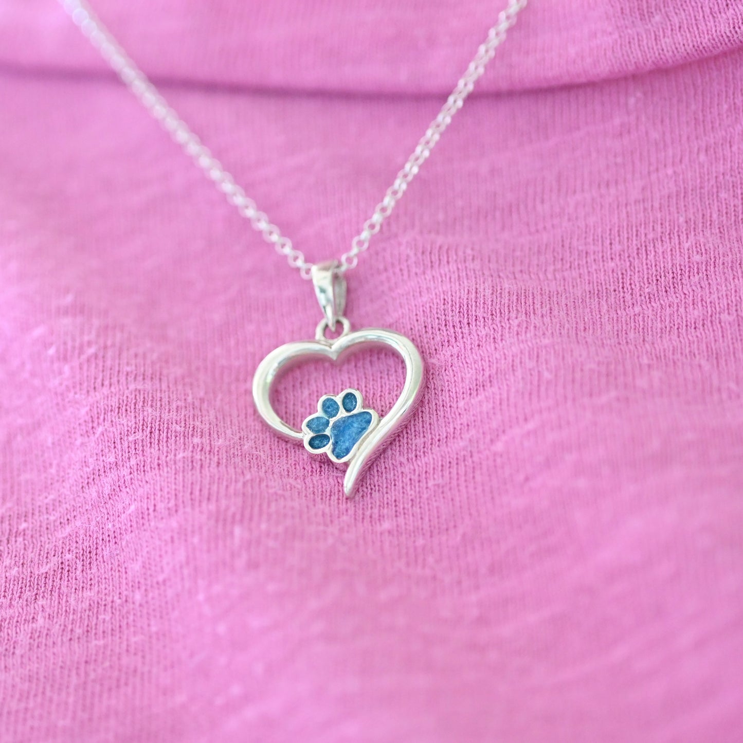 Sterling Silver Pet Memorial Necklace – Angel Heart Paw Print Pendant