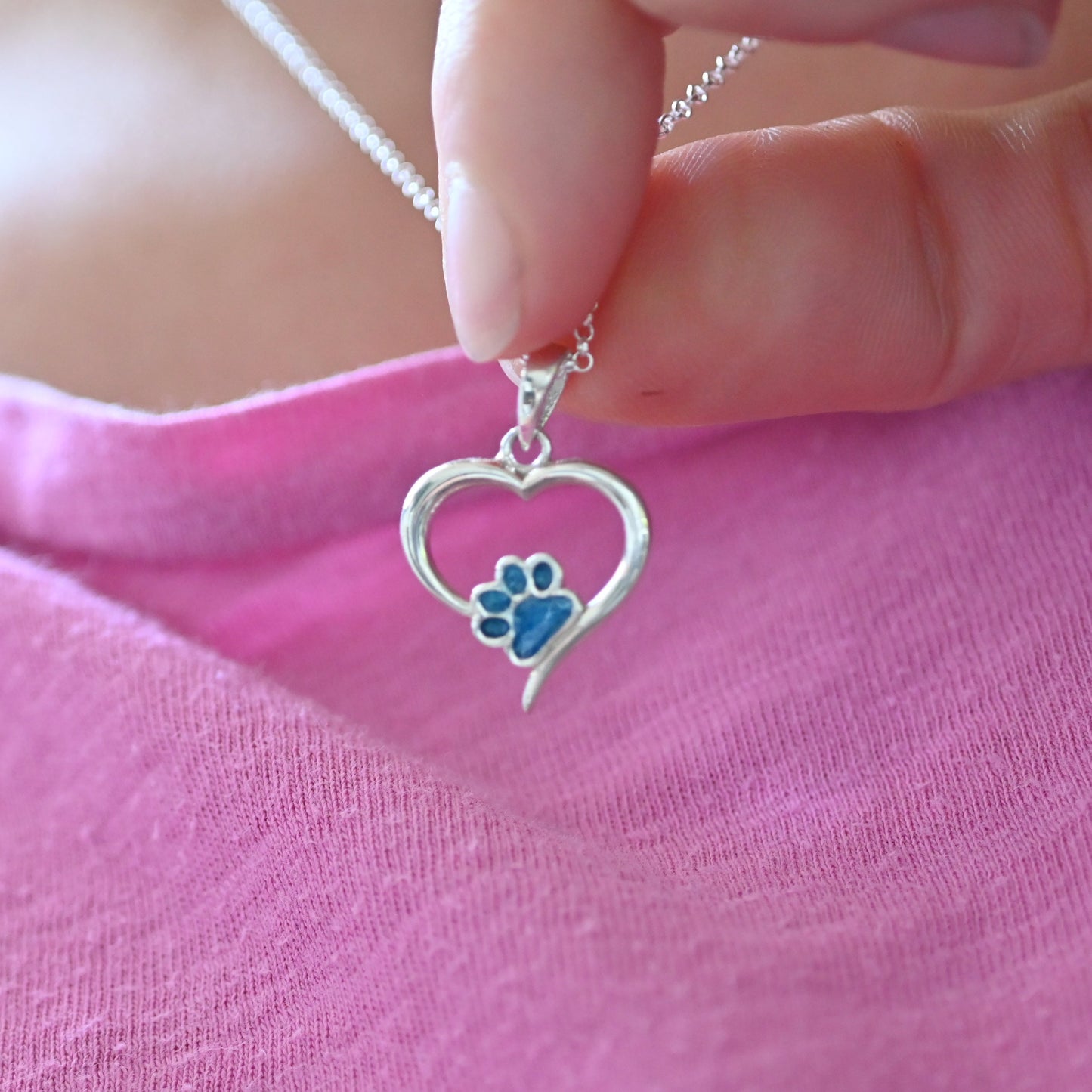 Sterling Silver Pet Memorial Necklace – Angel Heart Paw Print Pendant