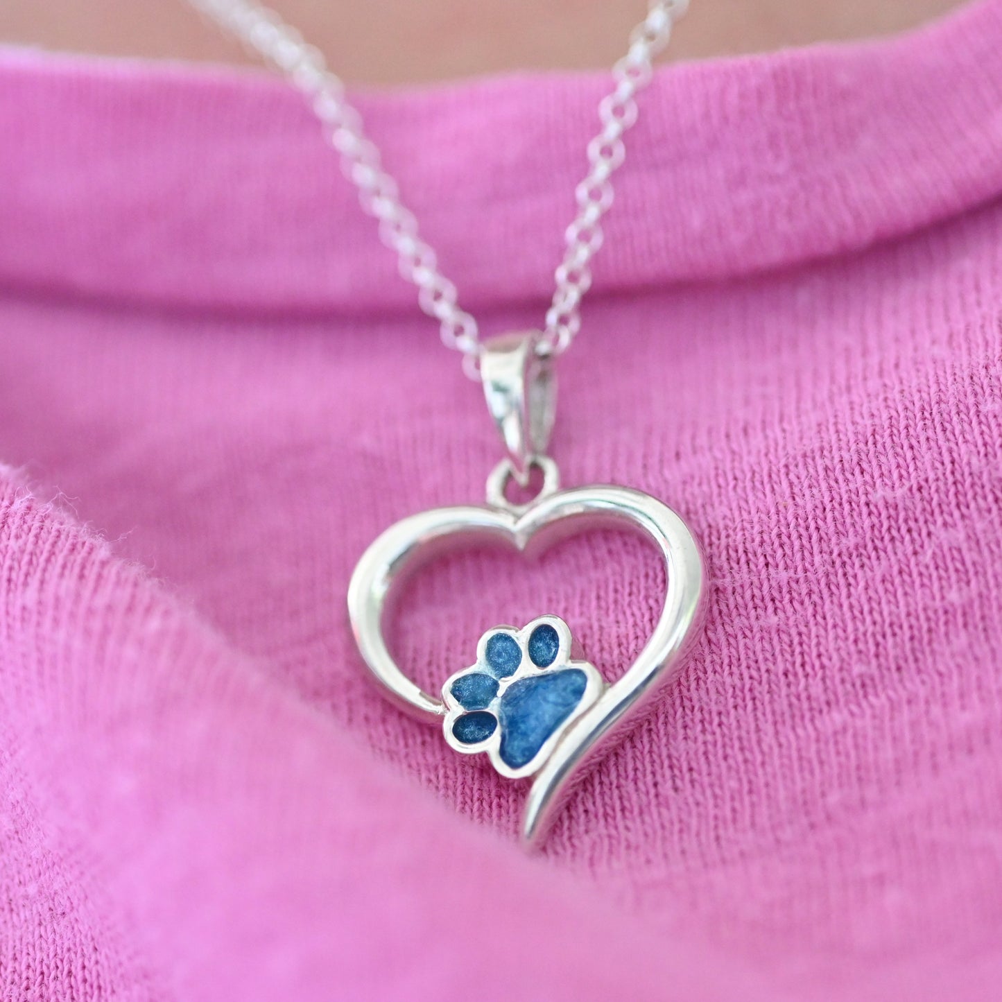 Sterling Silver Pet Memorial Necklace – Angel Heart Paw Print Pendant