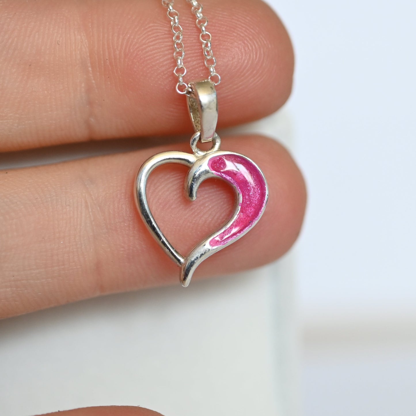 Hollow Heart Necklace – 925 Sterling Silver Memorial Pendant, Custom Gold Option