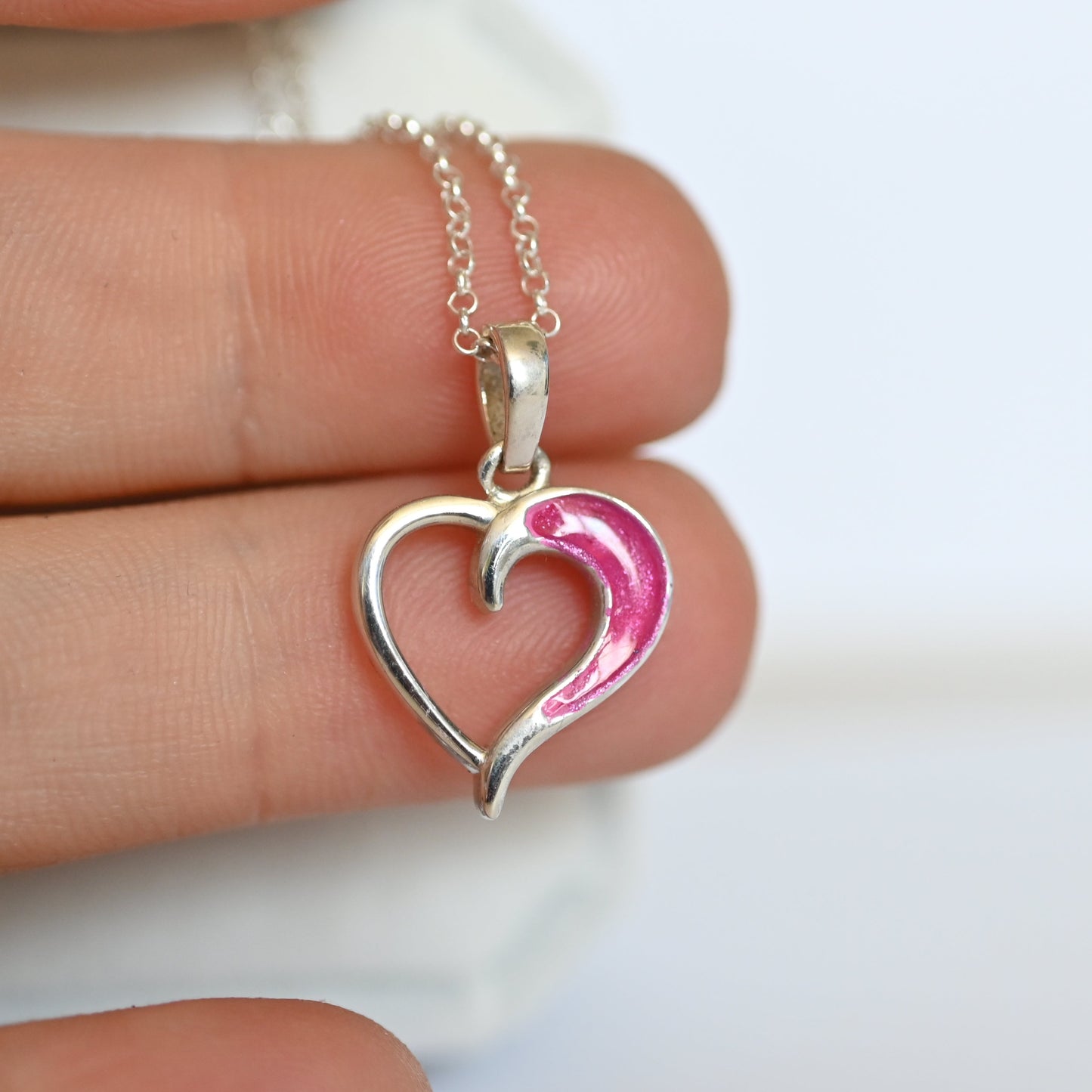 Hollow Heart Necklace – 925 Sterling Silver Memorial Pendant, Custom Gold Option