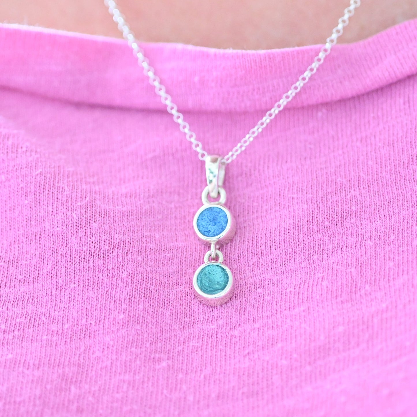 Double Round Pendant with Ashes – 925 Sterling Silver Memorial Necklace, Custom Gold Option