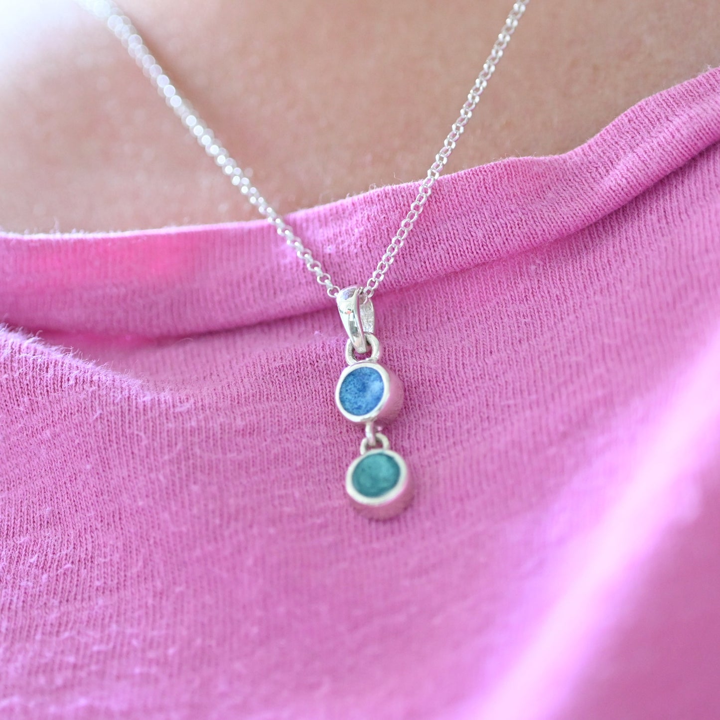 Double Round Pendant with Ashes – 925 Sterling Silver Memorial Necklace, Custom Gold Option