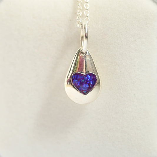 Sterling Silver Pebble Heart Memorial Pendant | Ashes Keepsake Necklace