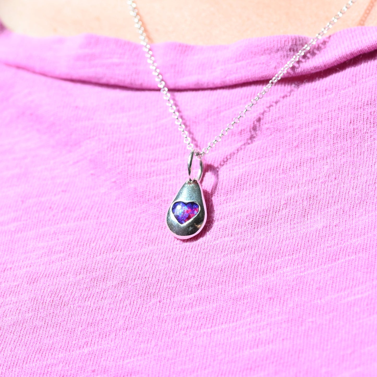 Sterling Silver Pebble Heart Memorial Pendant | Ashes Keepsake Necklace