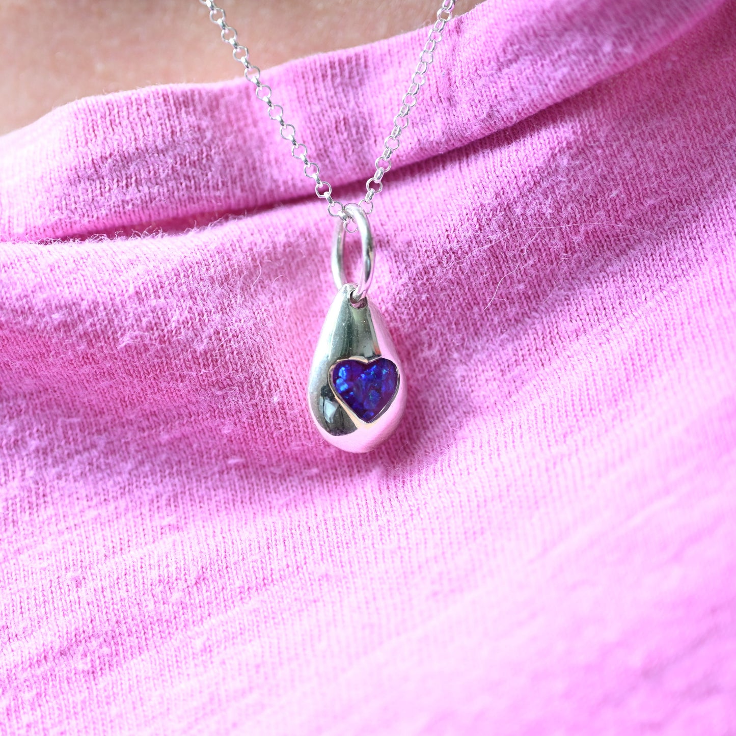 Sterling Silver Pebble Heart Memorial Pendant | Ashes Keepsake Necklace