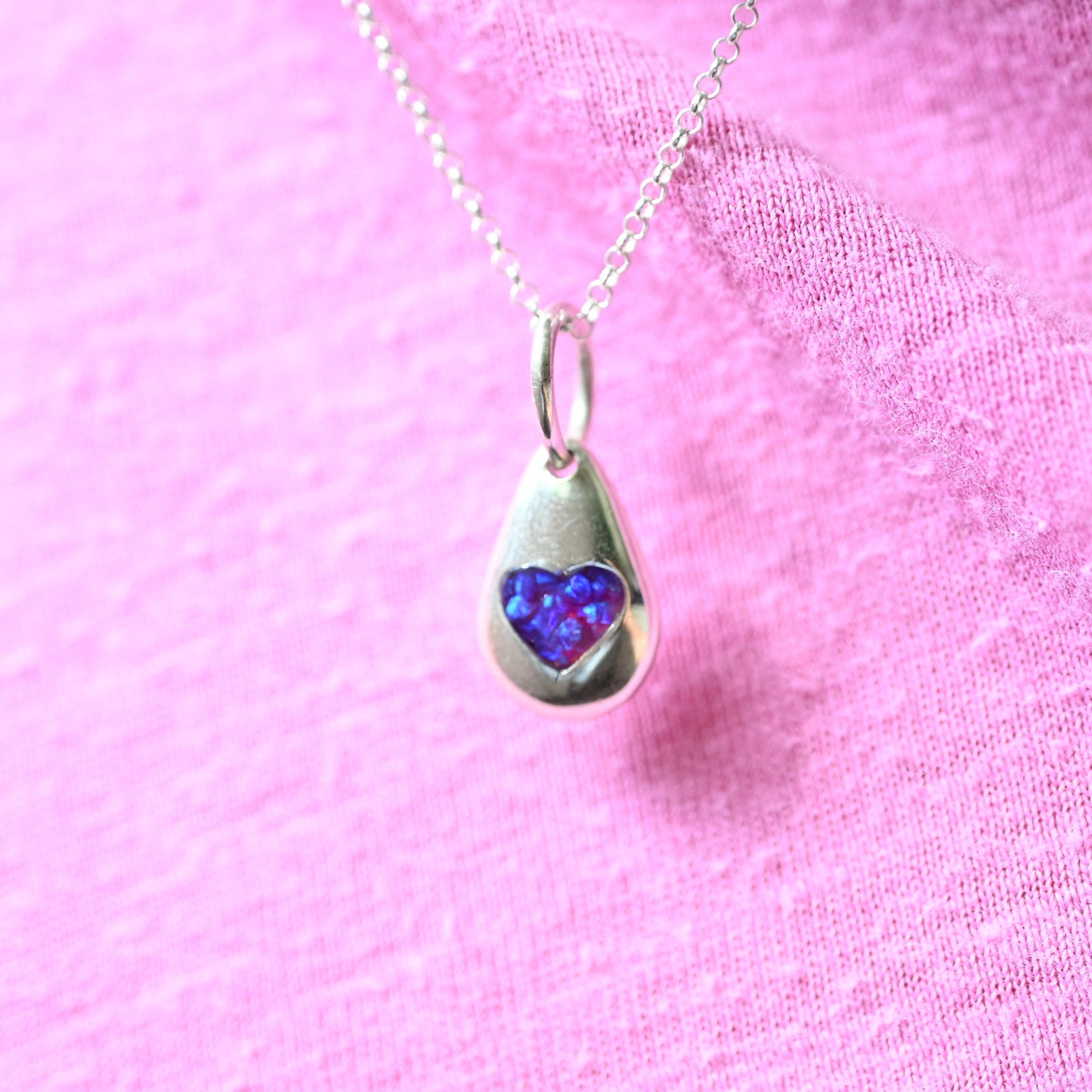 Sterling Silver Pebble Heart Memorial Pendant | Ashes Keepsake Necklace
