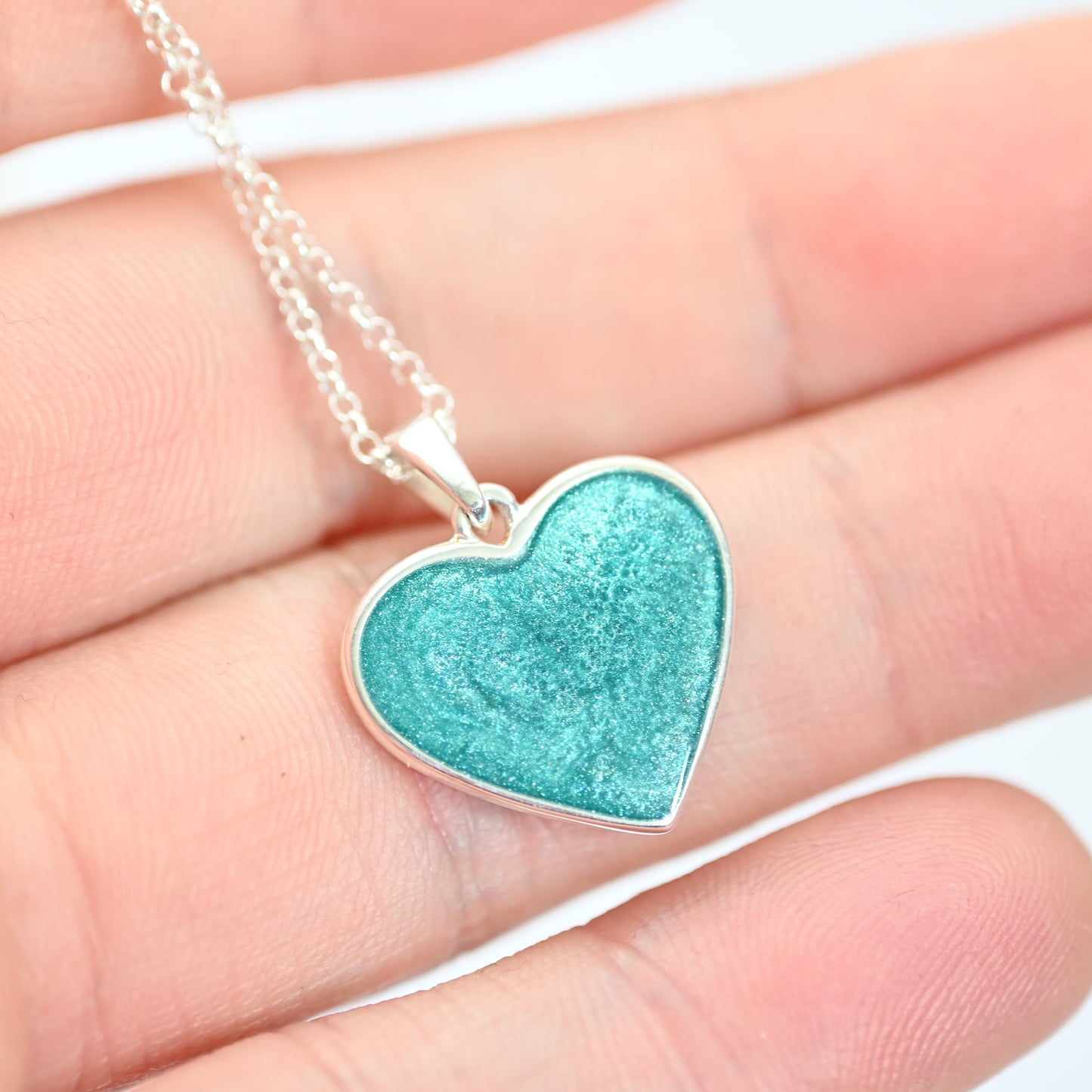 Solid Silver or 9ct Gold Heart Memorial Pendant | Ashes Keepsake with Resin Inclusion