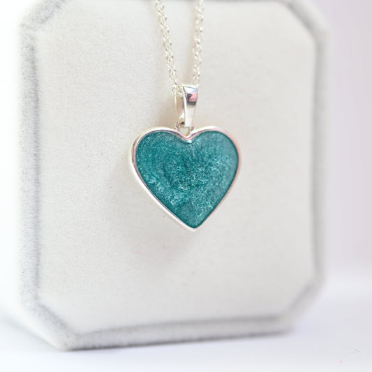 Solid Silver or 9ct Gold Heart Memorial Pendant | Ashes Keepsake with Resin Inclusion