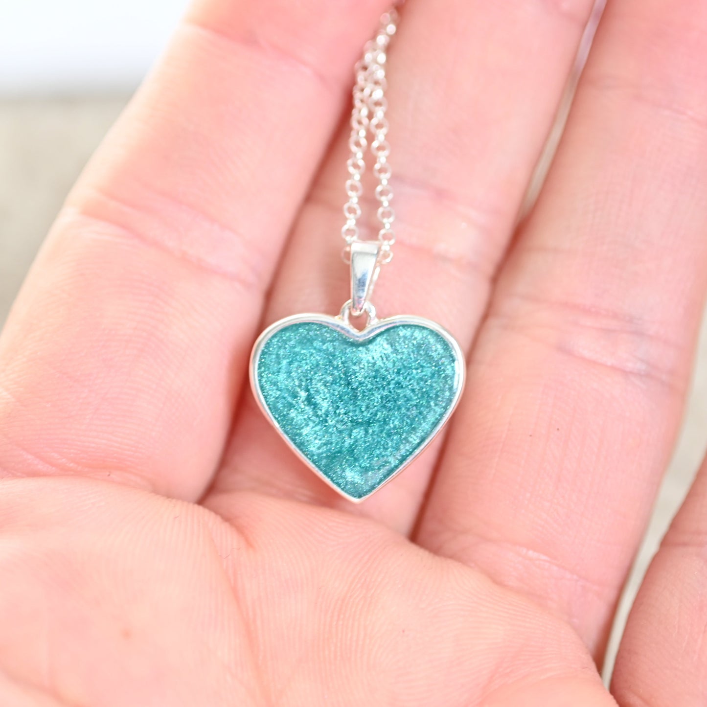 Solid Silver or 9ct Gold Heart Memorial Pendant | Ashes Keepsake with Resin Inclusion