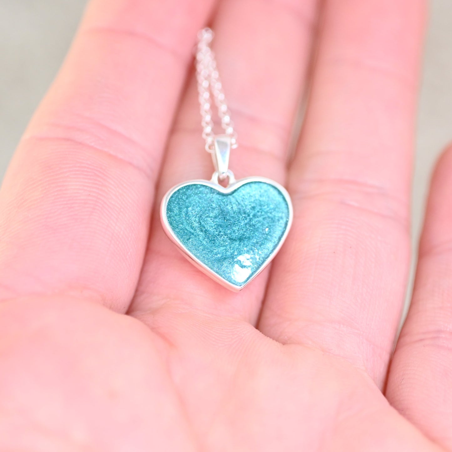 Solid Silver or 9ct Gold Heart Memorial Pendant | Ashes Keepsake with Resin Inclusion