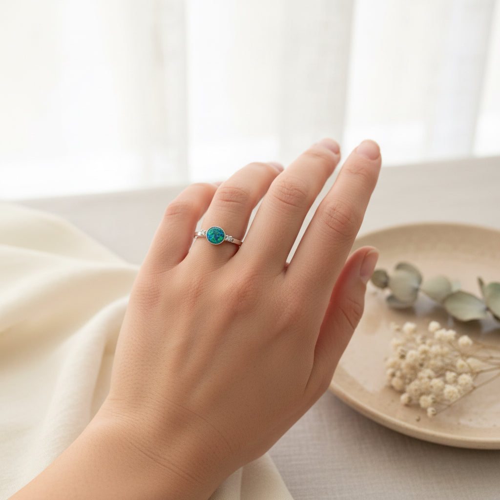 Mystery Sterling Silver Ring Bundle - 2 Rings Size N (Opal & Resin)