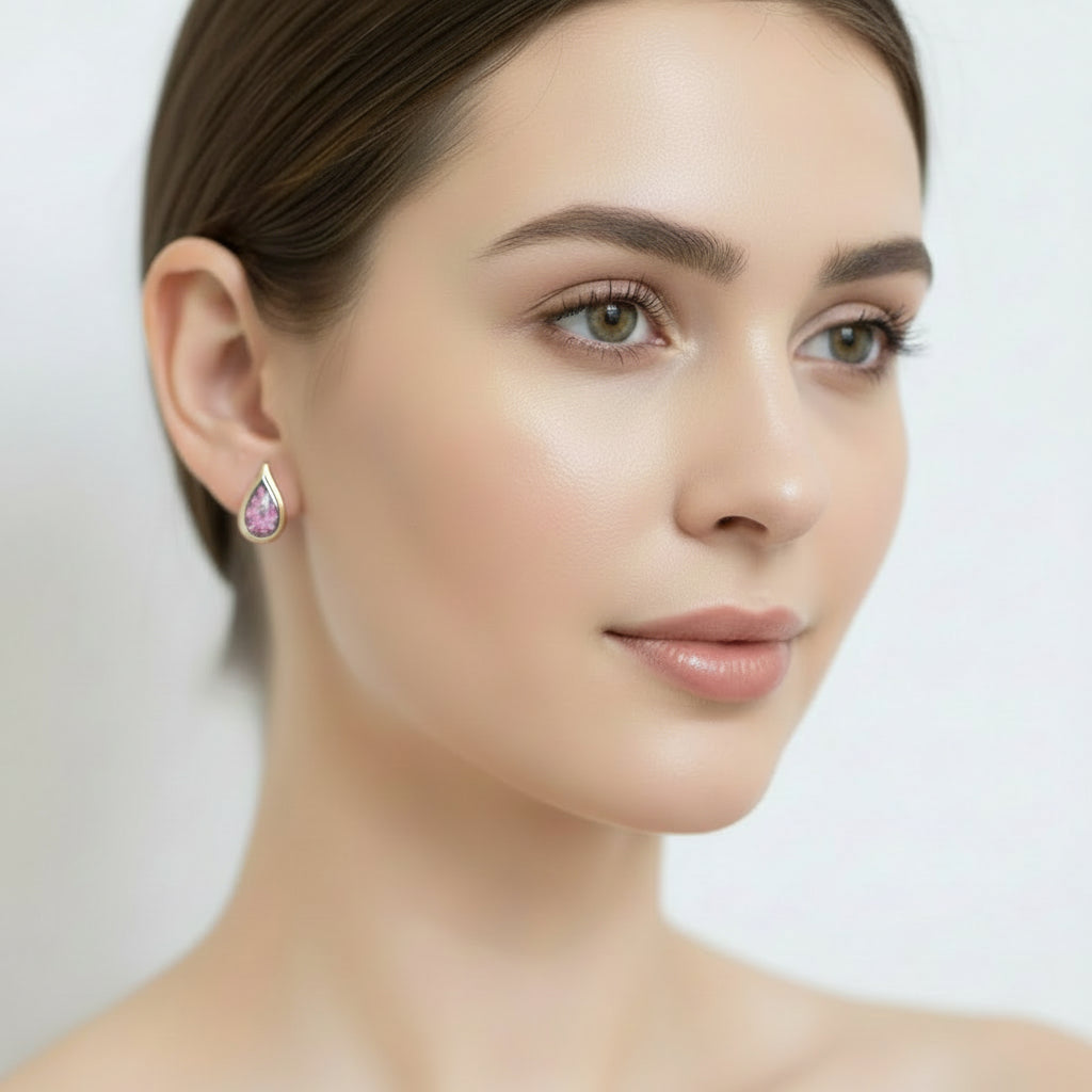 Curved Teardrop Memorial Earrings | 9ct Gold with Rhodium Accents