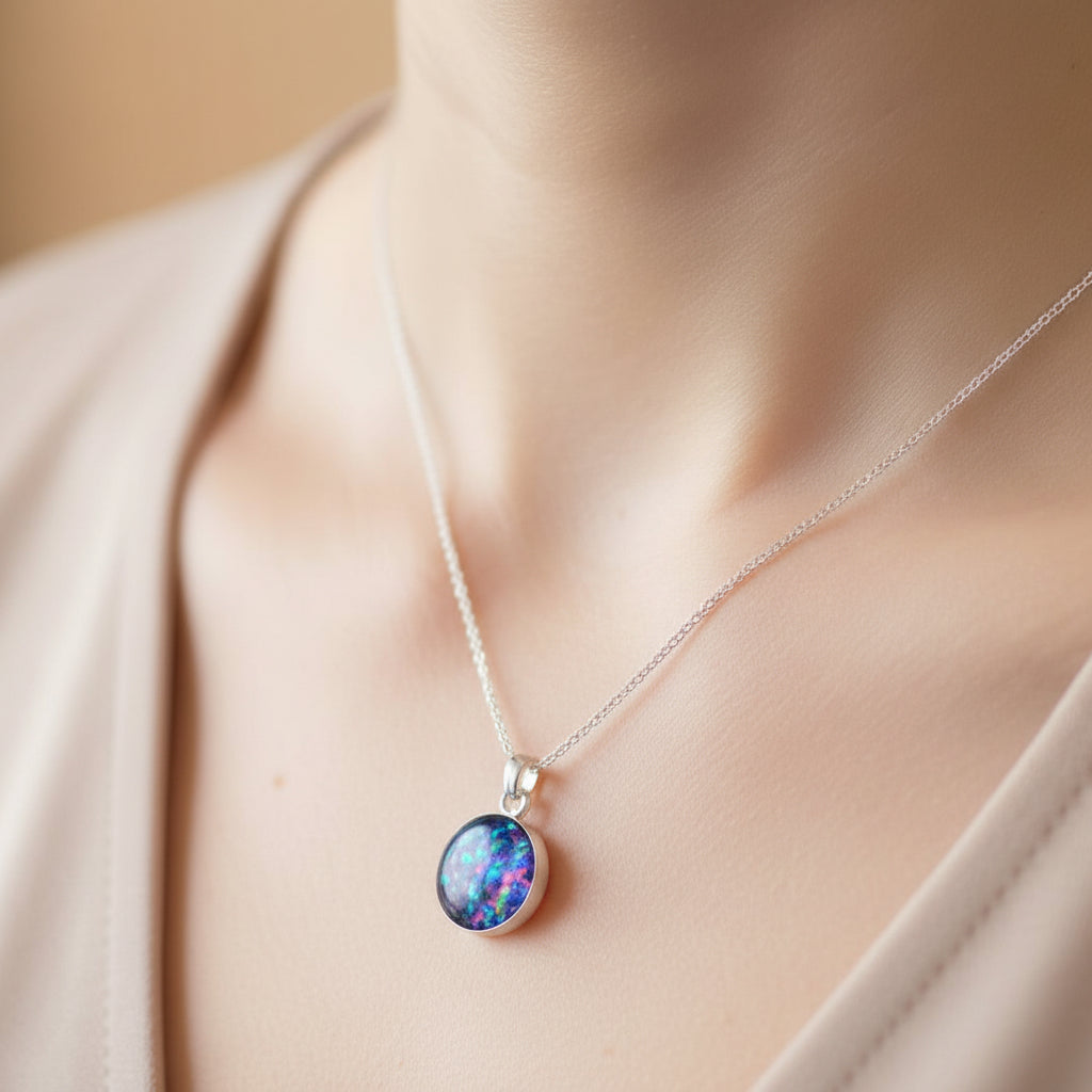 Sterling Silver Circle Pendant with Ashes & Opal Flakes – A personalised memorial necklace with a 10mm or 12mm circle pendant, containing ashes, hair, or opal flakes for remembrance.