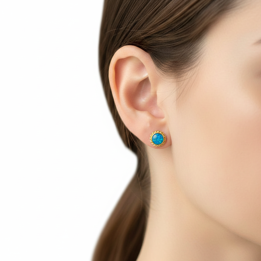 Gold Rope Edge Stud Earrings | 9ct Gold | Memorial Ashes, Hair or Flowers | Hallmarked Birmingham Assay Office