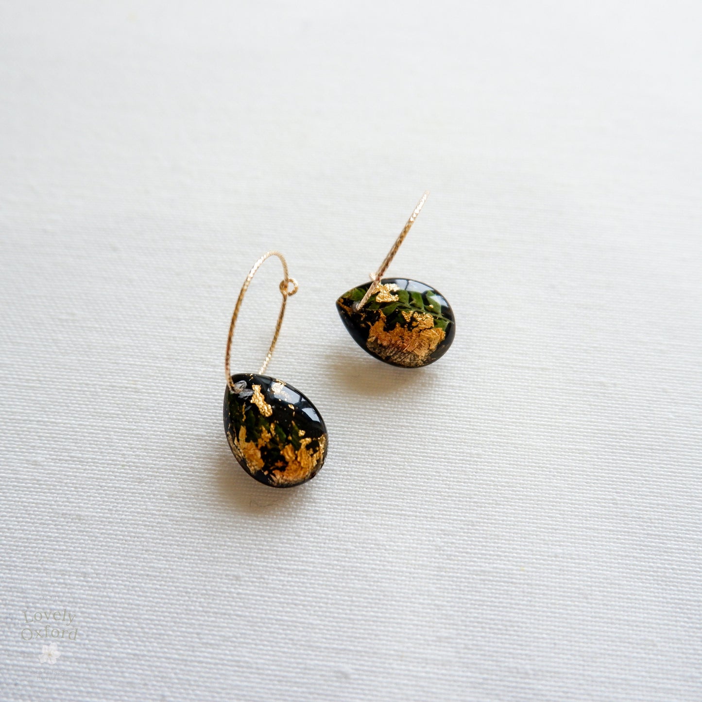 Gold and Fern Resin Earrings, Gift For Women, Long Distance Relationship Gift, Girlfriend Gift, Friendship Earrings, Best Friend Gift