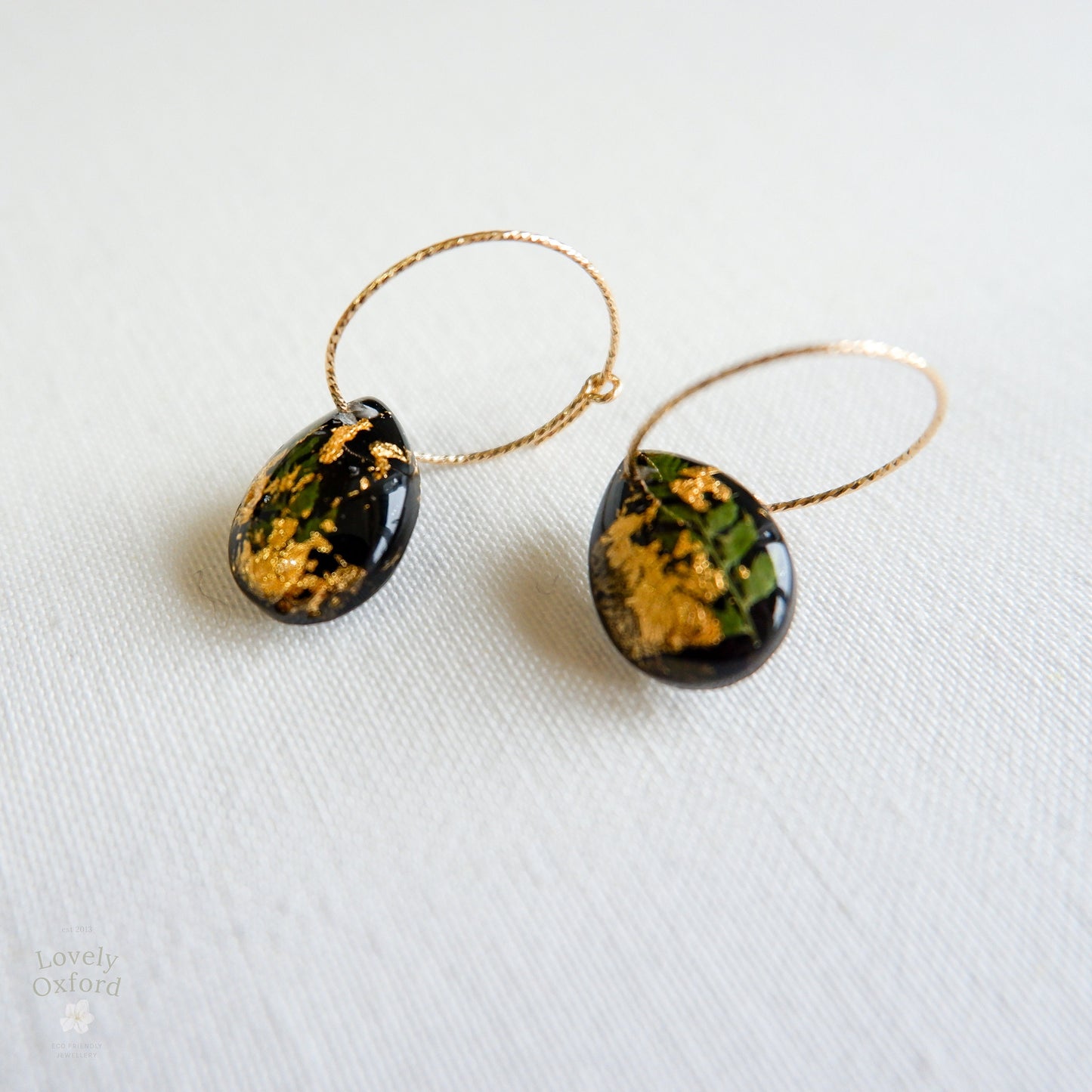 Gold and Fern Resin Earrings, Gift For Women, Long Distance Relationship Gift, Girlfriend Gift, Friendship Earrings, Best Friend Gift