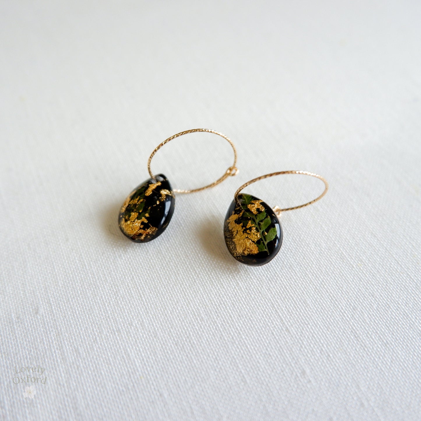 Gold and Fern Resin Earrings, Gift For Women, Long Distance Relationship Gift, Girlfriend Gift, Friendship Earrings, Best Friend Gift