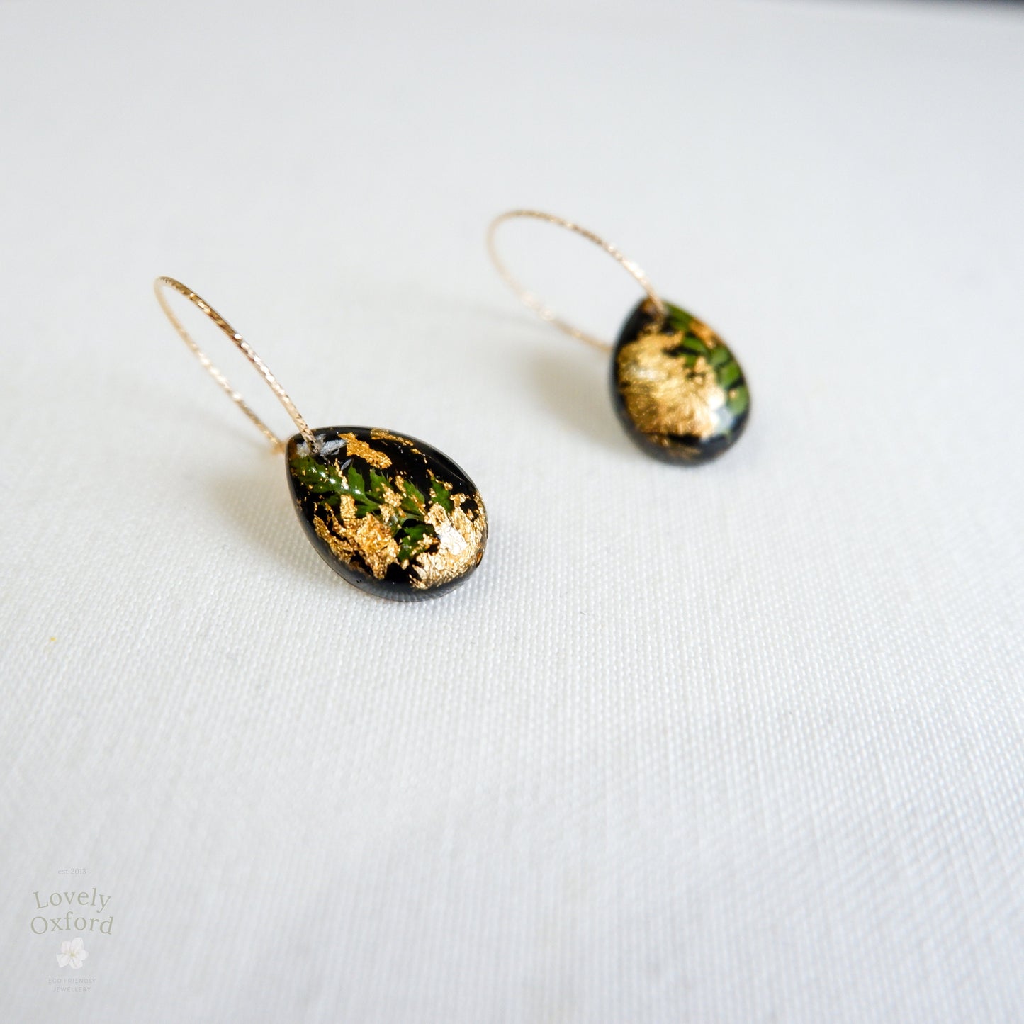 Gold and Fern Resin Earrings, Gift For Women, Long Distance Relationship Gift, Girlfriend Gift, Friendship Earrings, Best Friend Gift