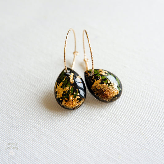 Gold and Fern Resin Earrings, Gift For Women, Long Distance Relationship Gift, Girlfriend Gift, Friendship Earrings, Best Friend Gift