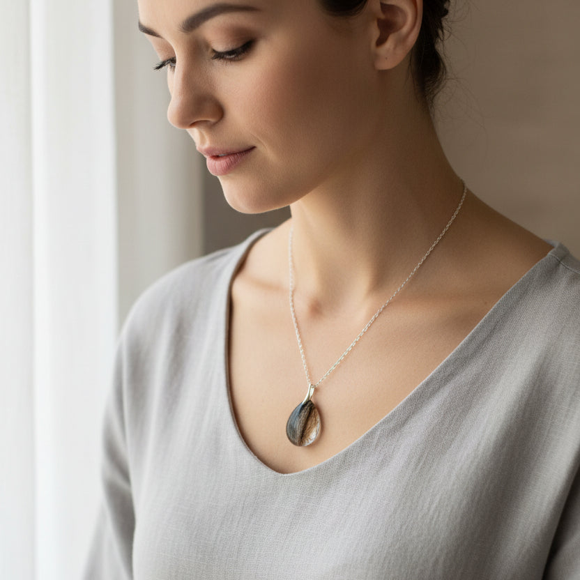 Teardrop Pet Memorial Necklace for Ashes Hair or Flowers - Resin Pendant UK