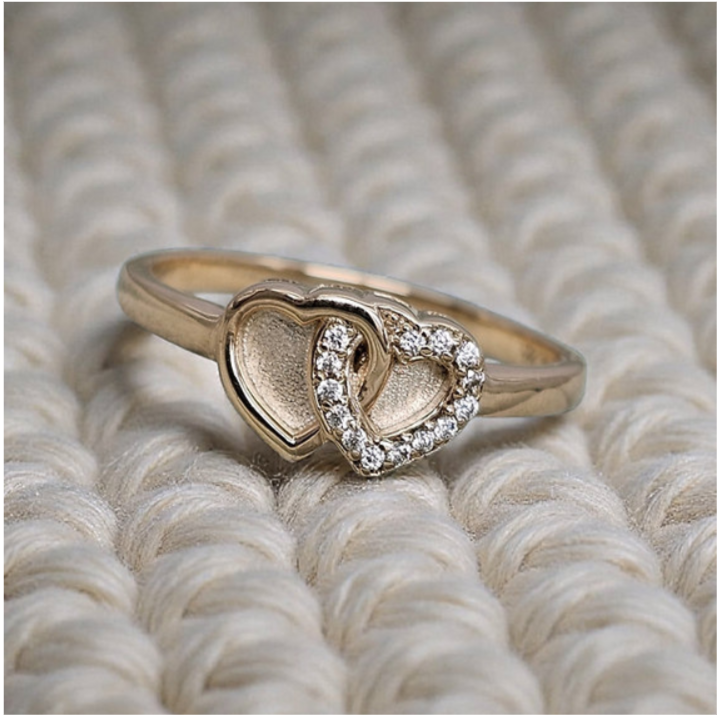 MADE TO ORDER — 9ct Gold Entwined Love Heart CZ Ring | Rose, Yellow or White Gold | Ashes, Hair & Fur Memorial Keepsake